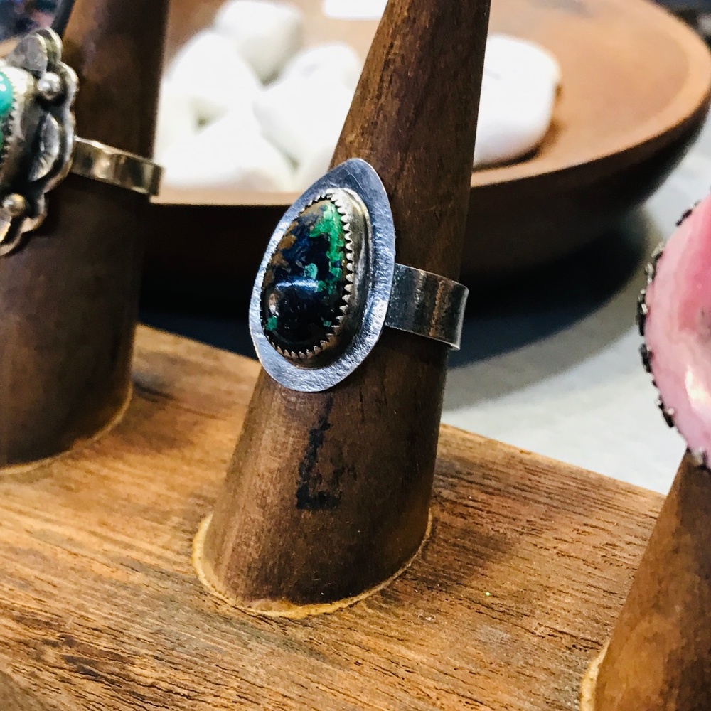 Azurite and Sterling Silver Handcrafted Ring Size 7